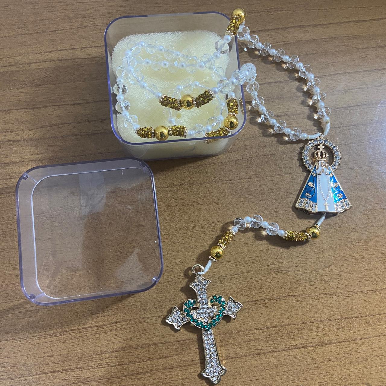 TERÇO DE NOIVA CRISTAL NOSSA SENHORA APARECIDA MOD2 10MM (1 UNIDADE)