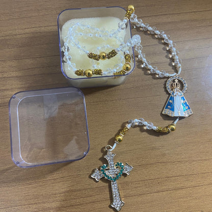TERÇO DE NOIVA CRISTAL NOSSA SENHORA APARECIDA MOD2 10MM (1 UNIDADE)