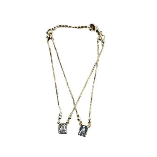PULSEIRA ESCAPULARIO DOURADO SAGRADO CORAÇÃO DE JESUS E NOSSA SENHORA APARECIDA (3 UNIDADES)