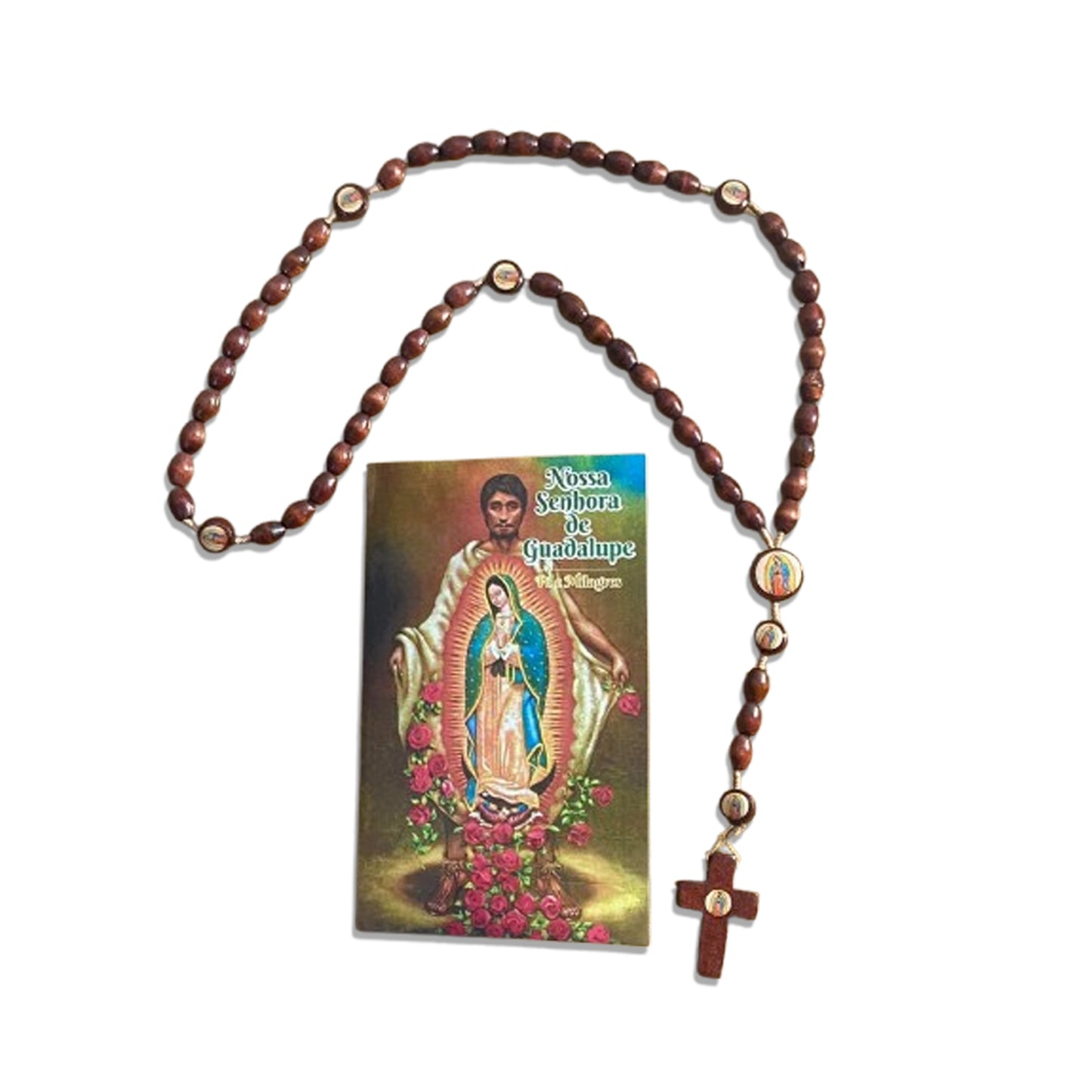 TERÇO DE MADEIRA NOSSA SENHORA DE GUADALUPE 7 MEDALHAS MOD2 8MM (3 UNIDADES)