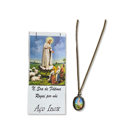 CORRENTE INOX COM MEDALHA RESINADA NOSSA SENHORA DE FÁTIMA  (3 UNIDADES)