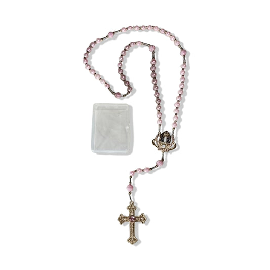 TERÇO DE NOIVA PÉROLA ROSA NOSSA SENHORA APARECIDA 08MM (1 UNIDADE)