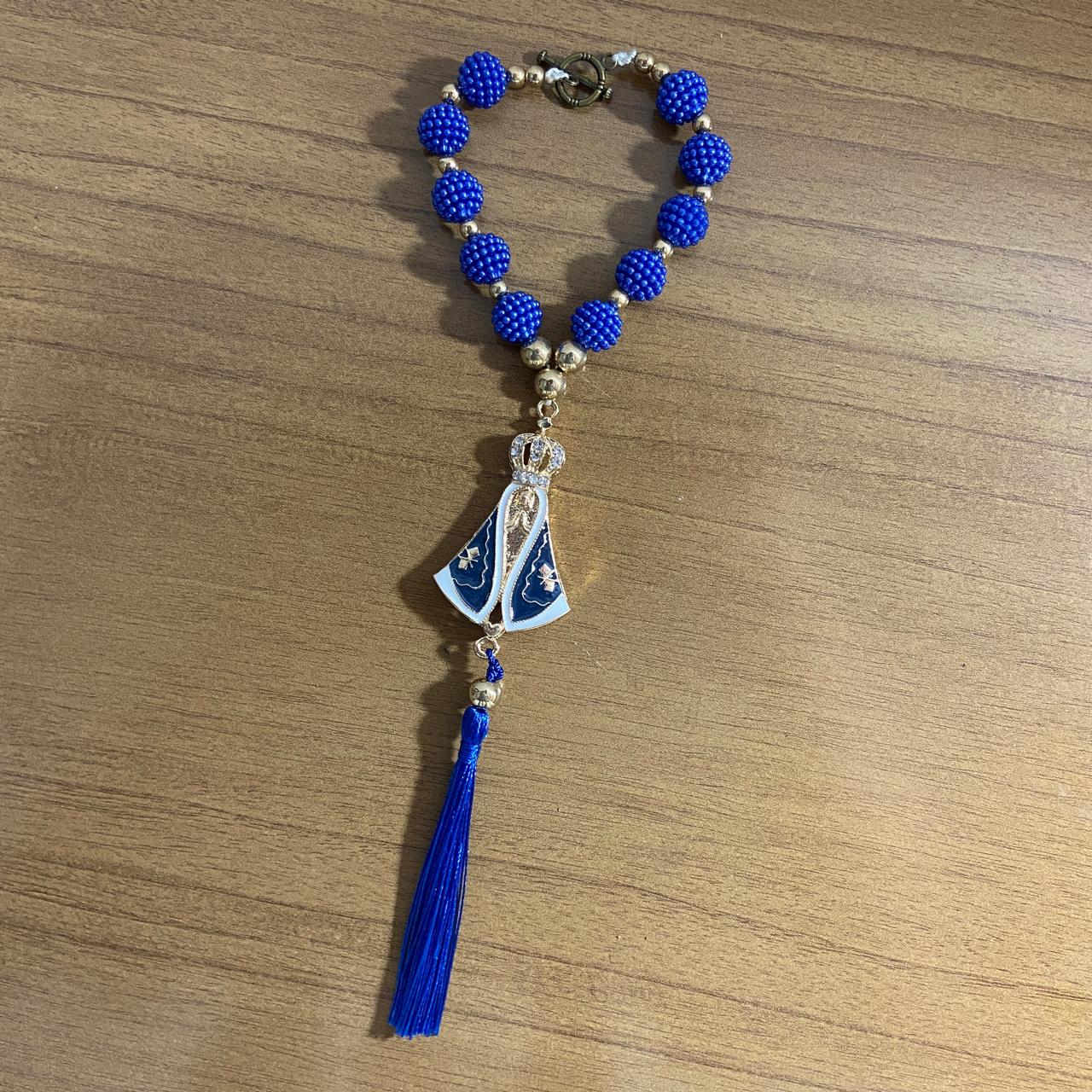 DEZENA PARA CARRO NOSSA SENHORA APARECIDA AMORA AZUL MOD2 12MM (3 UNIDADES)