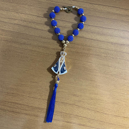 DEZENA PARA CARRO NOSSA SENHORA APARECIDA AMORA AZUL MOD2 12MM (3 UNIDADES)