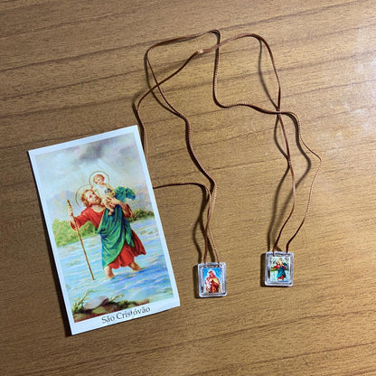 ESCAPULÁRIO CORDINHA NOSSA SENHORA DO CARMO E SÃO CRISTÓVÃO (12 UNIDADES)