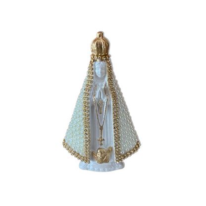 IMAGEM DE GESSO NOSSA SENHORA APARECIDA BRANCA COM PÉROLA E STRASS 14CM (1 UNIDADE)