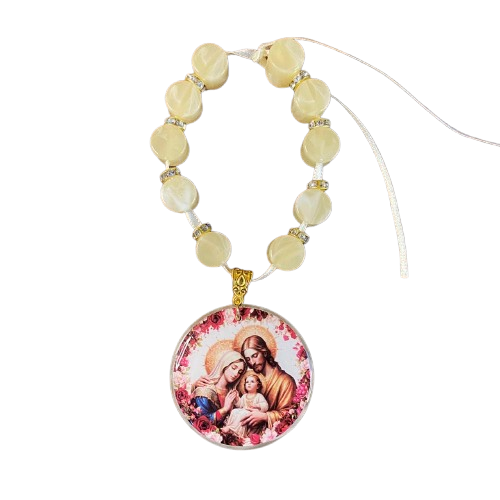DEZENA PEDRARIAS MEDALHÃO RESINADO SAGRADA FAMÍLIA  12MM  (1 UNIDADE)