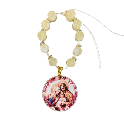 DEZENA PEDRARIAS MEDALHÃO RESINADO SAGRADA FAMÍLIA  12MM  (1 UNIDADE)