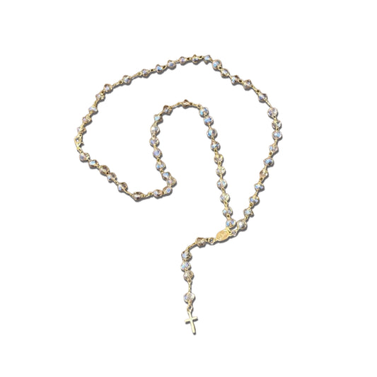 TERÇO CRISTAL NOSSA SENHORA APARECIDA BEGE TRANSPARENTE 06MM  (3 UNIDADES)