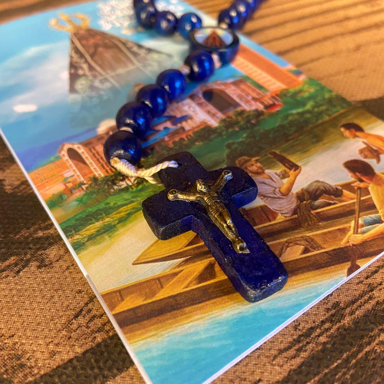 TERÇO DE MADEIRA AZUL NOSSA SENHORA APARECIDA 08MM (3 UNIDADES)