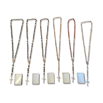 TERÇO PÉROLA MEDALHA SÃO BENTO CORES SORTIDAS 06MM  ( 6 UNIDADES)