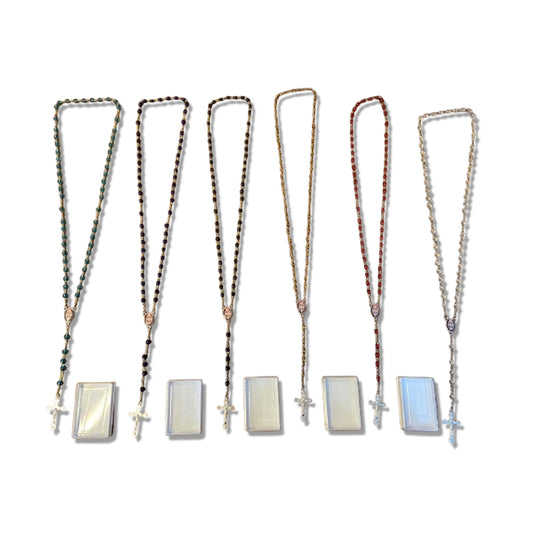 TERÇO PÉROLA MEDALHA SÃO BENTO CORES SORTIDAS 06MM  ( 6 UNIDADES)