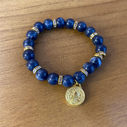 PULSEIRA PÉROLA MEDALHA DE SÃO BENTO 08MM MOD-1 (03 UNIDADES)