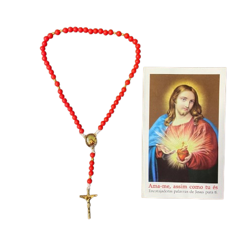 TERÇO PÉROLA VERMELHA  SAGRADO CORAÇÃO DE JESUS 6MM (1 UNIDADE)