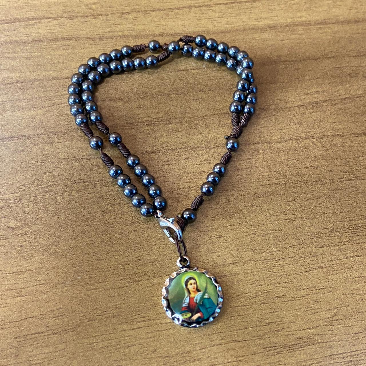 TERÇO PULSEIRA HEMATITA SANTA LUZIA 4MM (6 UNIDADES)