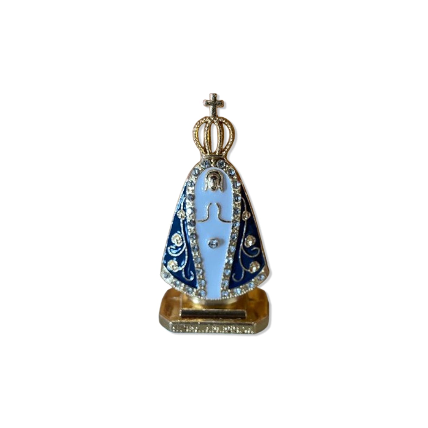 IMAGEM NOSSA SENHORA APARECIDA PARA CARRO COM STRASS BRANCO MOD4 (12 UNIDADES)