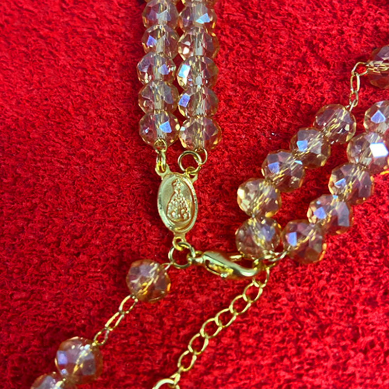 TERÇO PULSEIRA CRISTAL BEGE TRANSPARENTE (3 UNIDADES)