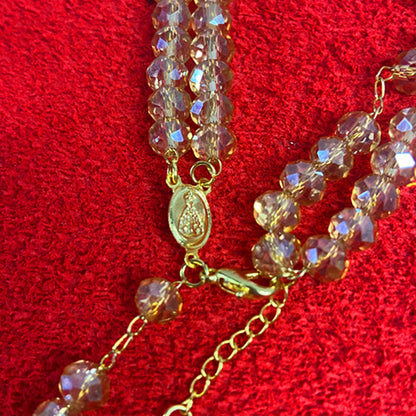 TERÇO PULSEIRA CRISTAL BEGE TRANSPARENTE (3 UNIDADES)