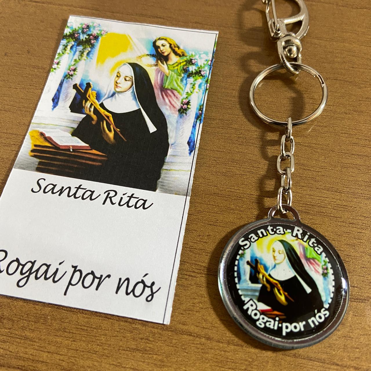 CHAVEIRO METAL DUPLA FACE COM MOSQUETE SANTA RITA (6 UNIDADES)
