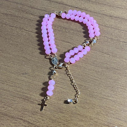 TERÇO PULSEIRA CRISTAL ROSA  (3 UNIDADES)