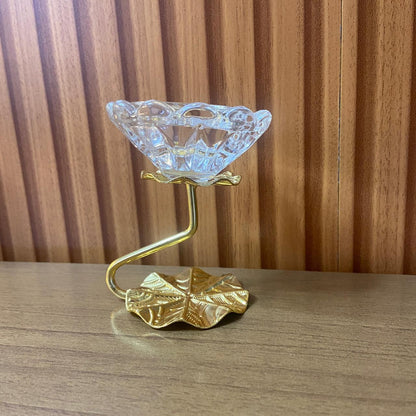 CASTIÇAL DE VIDRO CRISTAL COM SUPORTE DOURADO 8CM (1 UNIDADE)