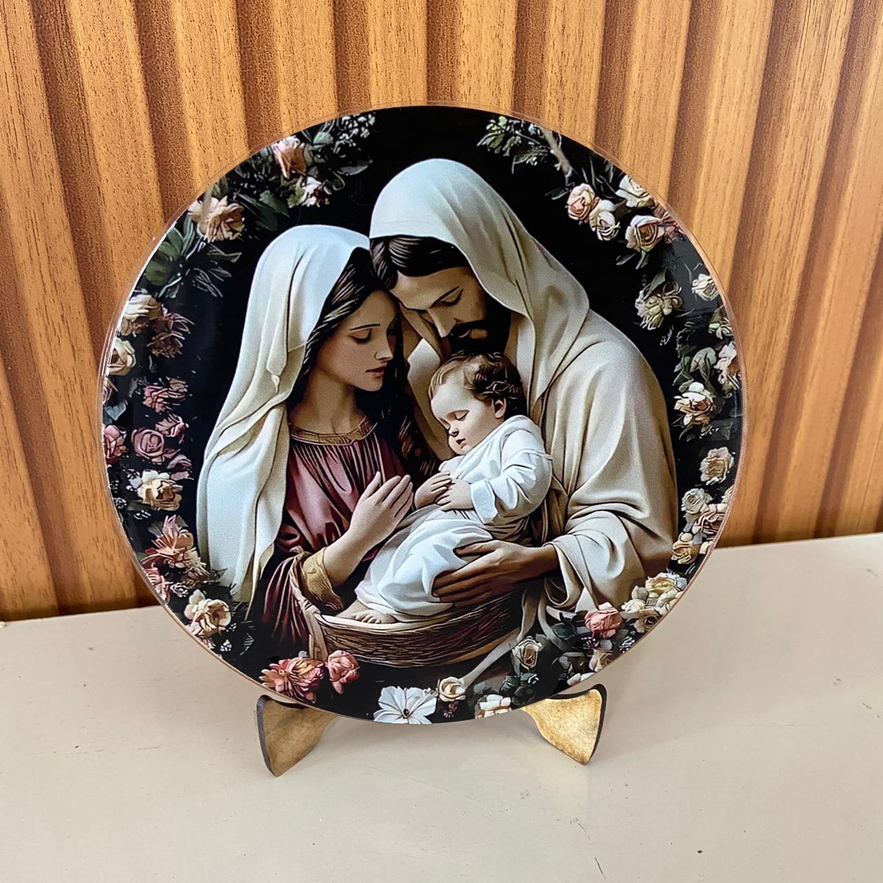 ADORNO DE MESA ACRÍLICO RESINADO SAGRADA FAMÍLIA MOD2 15CM (1 UNIDADE)