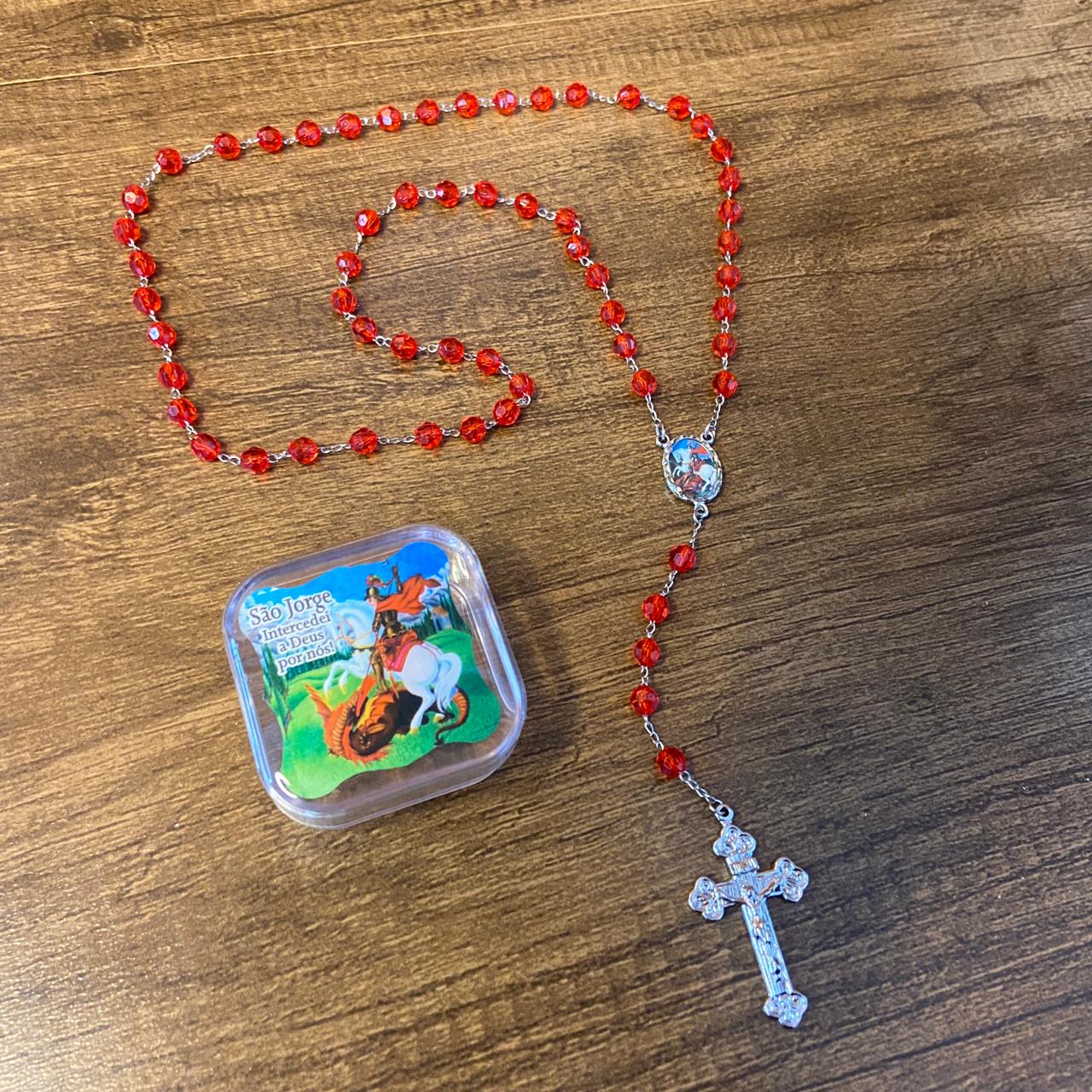 TERÇO SEMICRISTAL NA CAIXINHA SÃO JORGE 6MM (6 UNIDADES)