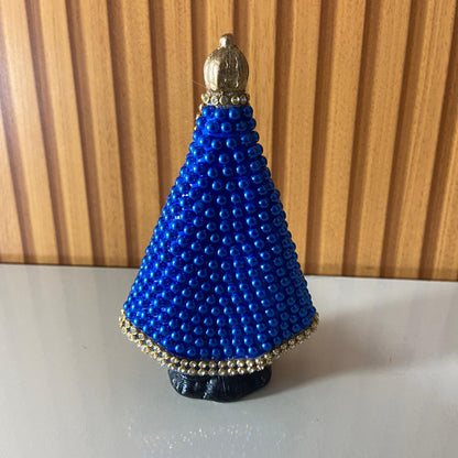 IMAGEM DE GESSO NOSSA SENHORA APARECIDA COM PÉROLA AZUL E STRASS 14CM (1 UNIDADE)