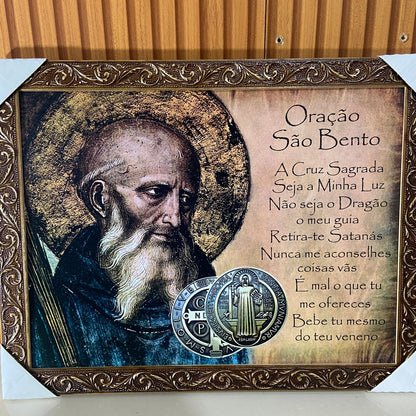 QUADRO COM MOLDURA RESINADO SÃO BENTO 34CMX44CM (1 UNIDADE)