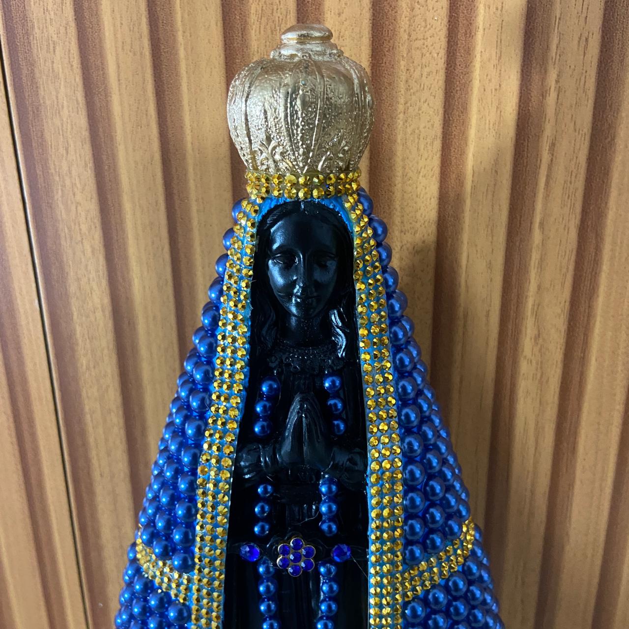 IMAGEM DE GESSO NOSSA SENHORA APARECIDA PÉROLA AZUL 31CM (1 UNIDADE)