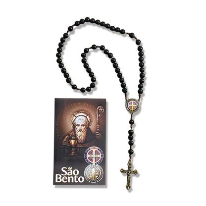 TERÇO PÉROLA PRETA CAMPISTA MEDALHA SÃO BENTO 10MM (1 UNIDADE)
