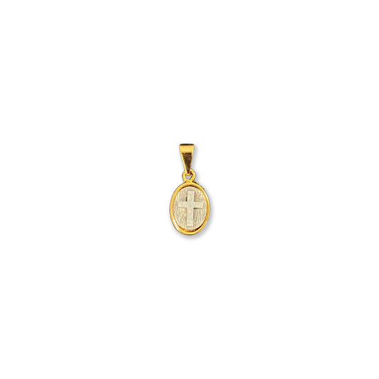 PINGENTE DOURADO OVAL CRUZ EM RELEVO (5 UNIDADES)