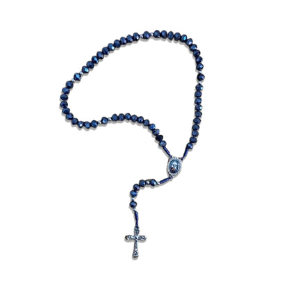 TERÇO CRISTAL AZUL PETRÓLEO SAGRADA FACE 8MM(1 UNIDADE)