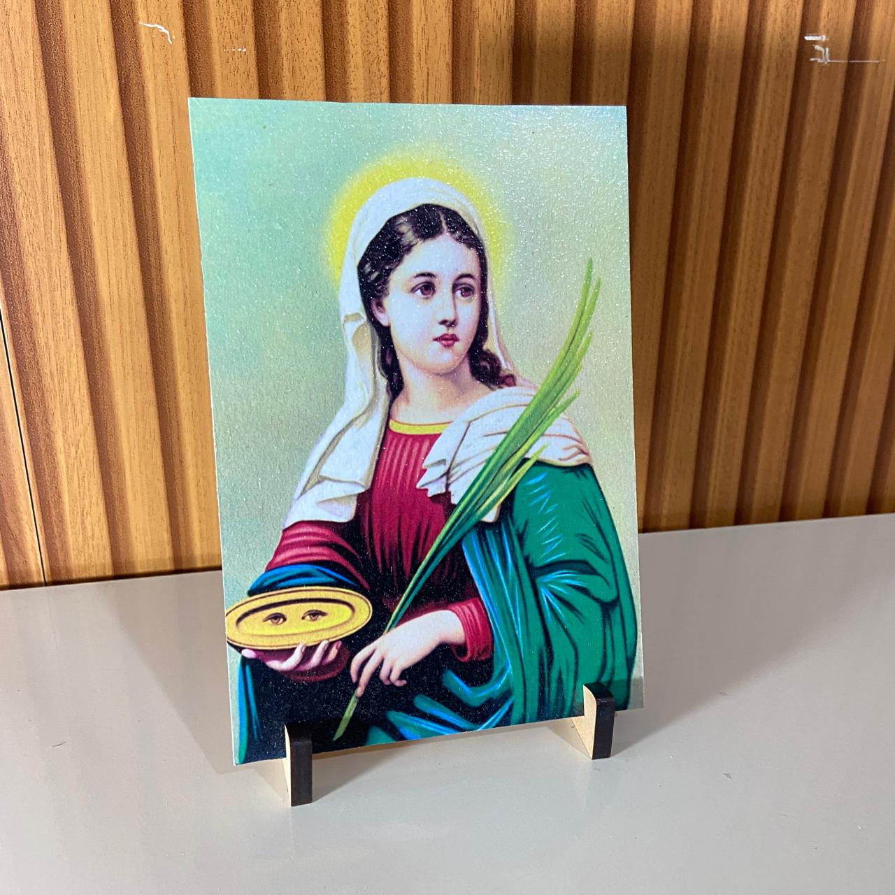 PLAQUINHA DE MESA MDF RESINADO SANTA LUZIA 19CM x 13CM  (1 UNIDADE)