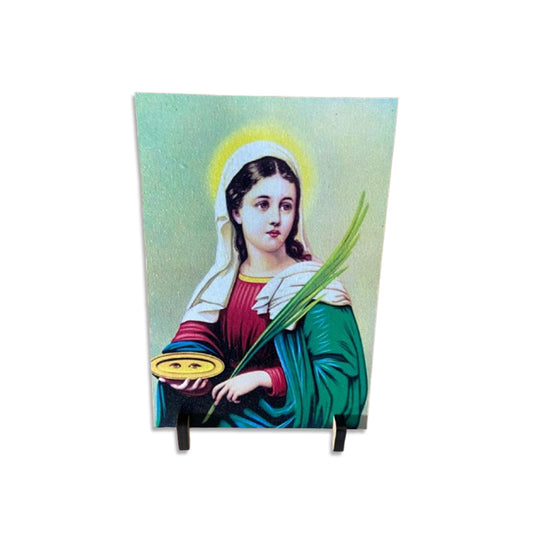 PLAQUINHA DE MESA MDF RESINADO SANTA LUZIA 19CM x 13CM  (1 UNIDADE)