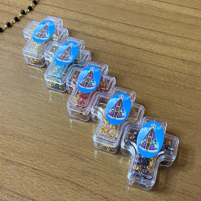 TERÇO CRISTAL NOSSA SENHORA APARECIDA CORES SORTIDAS MOD3 4MM  ( 6 UNIDADES)