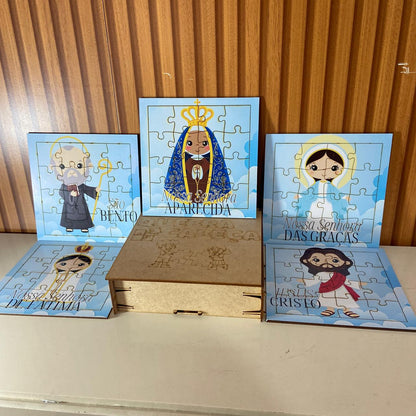 KIT QUEBRA CABEÇA INFANTIL MDF SANTOS SORTIDOS MOD1 (5 UNIDADE)