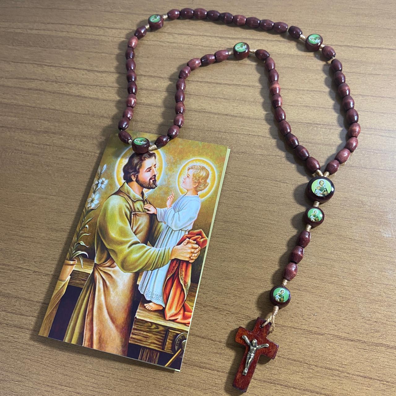 TERÇO DE MADEIRA SÃO JOSÉ 7 MEDALHAS MOD2 (3 UNIDADES)