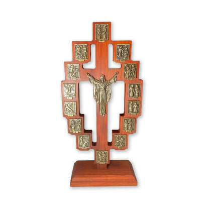 ADORNO DE MESA MADEIRA VIA CRUCIS METAL OURO VELHO 29,0CM (1 UNIDADE)