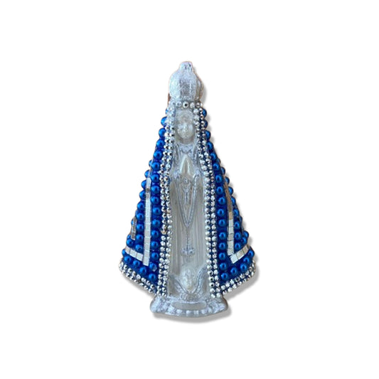 IMAGEM DE GESSO NOSSA SENHORA APARECIDA AZUL COM MANTO ESPELHADO 14CM (1 UNIDADE)