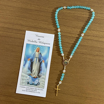 TERÇO PÉROLA AZUL NOSSA SENHORA DAS GRAÇAS 6MM (1 UNIDADE)