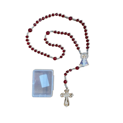 TERÇO DE NOIVA DOURADO CRISTAL VERMELHO NOSSA SENHORA APARECIDA 08MM (1 UNIDADE)