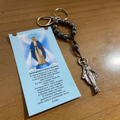 CHAVEIRO DEZENA HEMATITA COM MOSQUETE NOSSA SENHORA DAS GRAÇAS (3 UNIDADES)