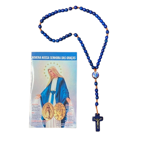 TERÇO DE MADEIRA AZUL NOSSA SENHORA DAS GRAÇAS 06MM (3 UNIDADES)