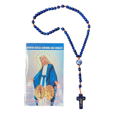 TERÇO DE MADEIRA AZUL NOSSA SENHORA DAS GRAÇAS 06MM (3 UNIDADES)