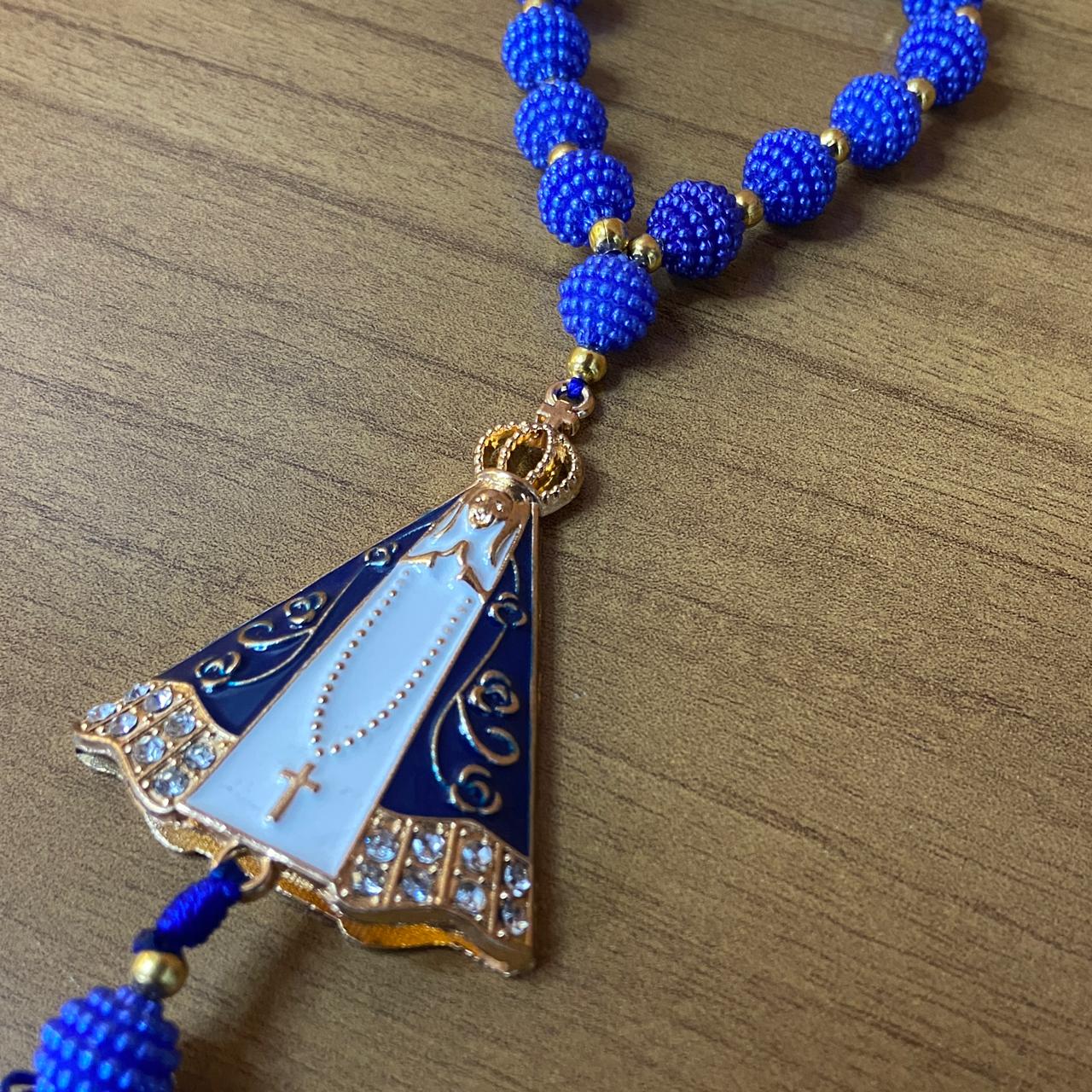 DEZENA PARA CARRO NOSSA SENHORA APARECIDA AMORA AZUL MOD1 10MM (3 UNIDADES)
