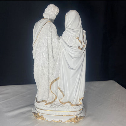 IMAGEM DE GESSO SAGRADA FAMÍLIA BRANCA E DOURADA 31CM (1 UNIDADE)