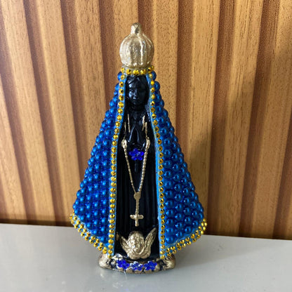 IMAGEM DE GESSO NOSSA SENHORA APARECIDA PÉROLA AZUL 14CM (1 UNIDADE)