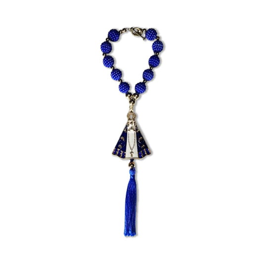 DEZENA PARA CARRO NOSSA SENHORA APARECIDA BRANCA AMORA AZUL 12MM (3 UNIDADES)
