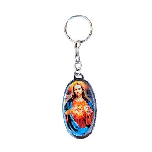 CHAVEIRO METAL OVAL RESINADO SAGRADO CORAÇÃO DE JESUS (6 UNIDADES)